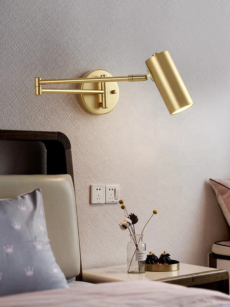 Wall Lighting Swing Arm Adjustable Wall Sconce Wall Lamp for Bedside American Telescopic Rotating Folding Fixtures 1 Light Metal
