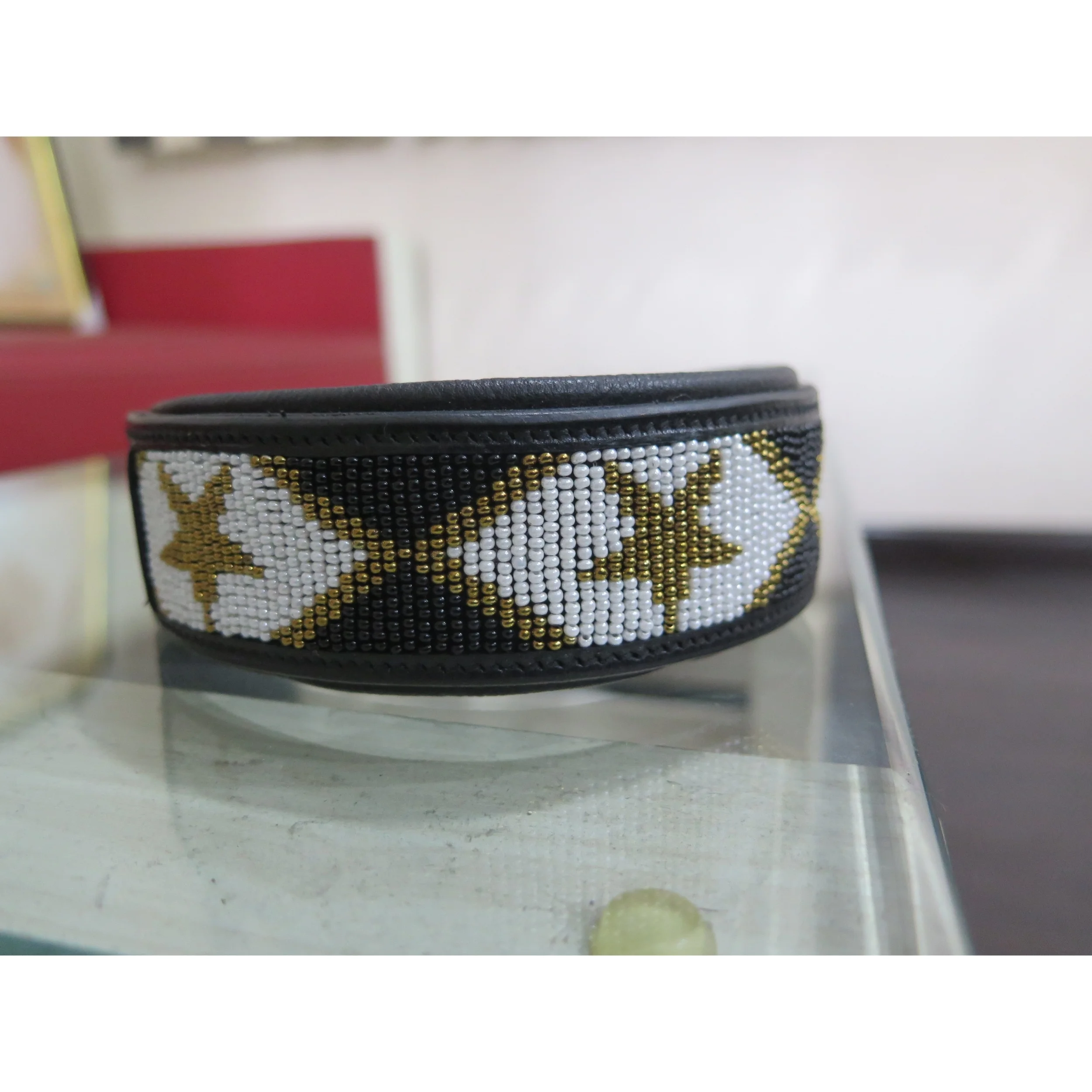 Top Quality Indian DD Leather Wide Beaded Dog Collar