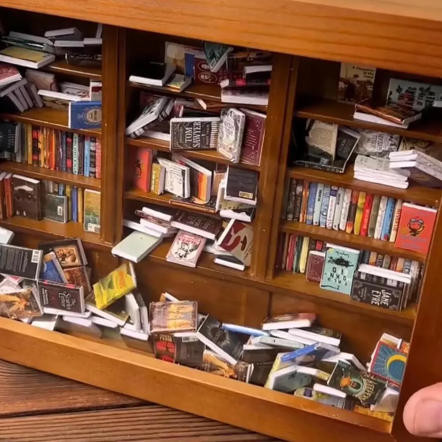 Lovely Miniature Bookshelf for Book Lovers Engraved Pine Display Case Cabinet with Love Style Gift Holder and Match Wood Boxes