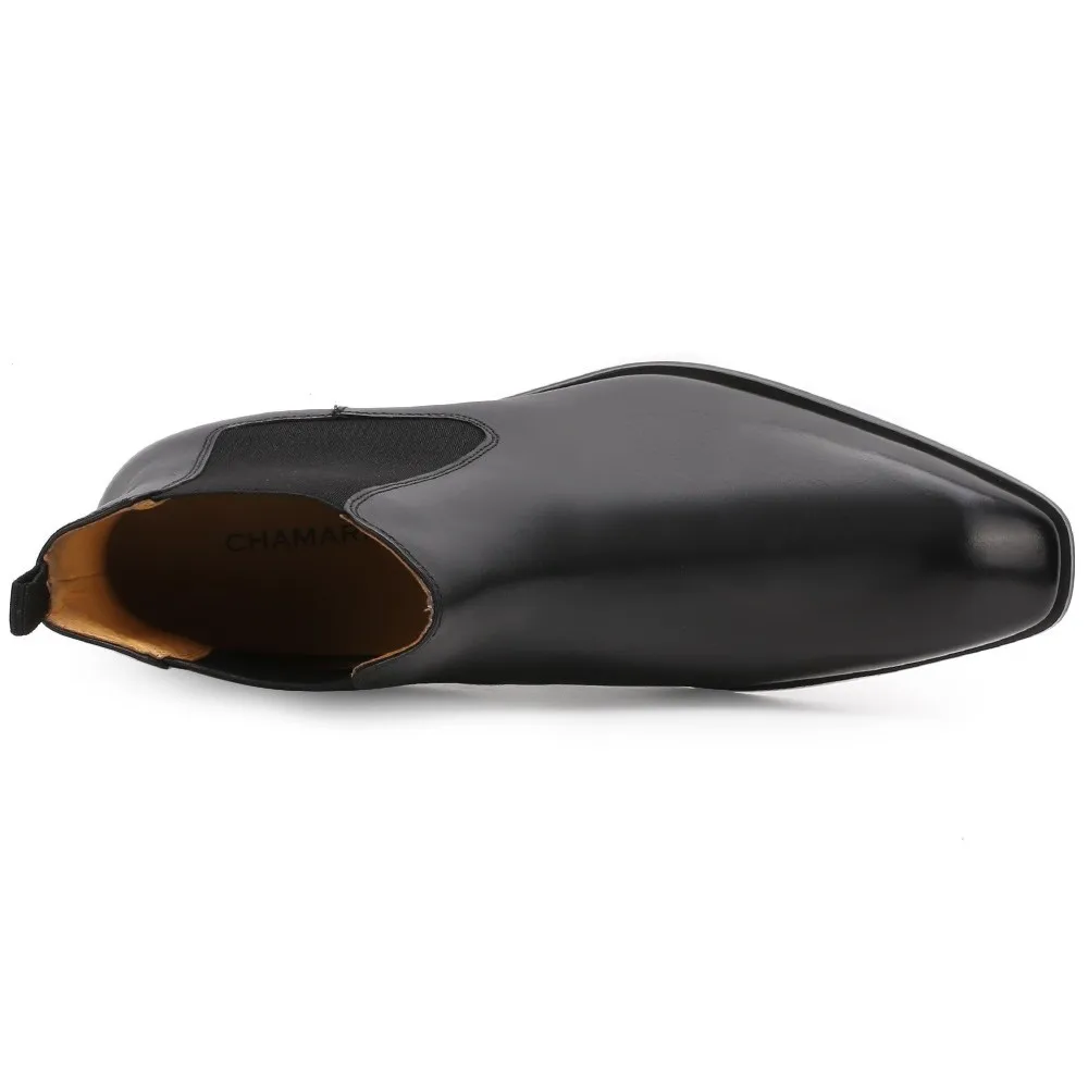 Height Increasing Chelsea Boots Black Leather Tall Men Shoes High Heel Boots For Men 7CM / 2.76 Inches