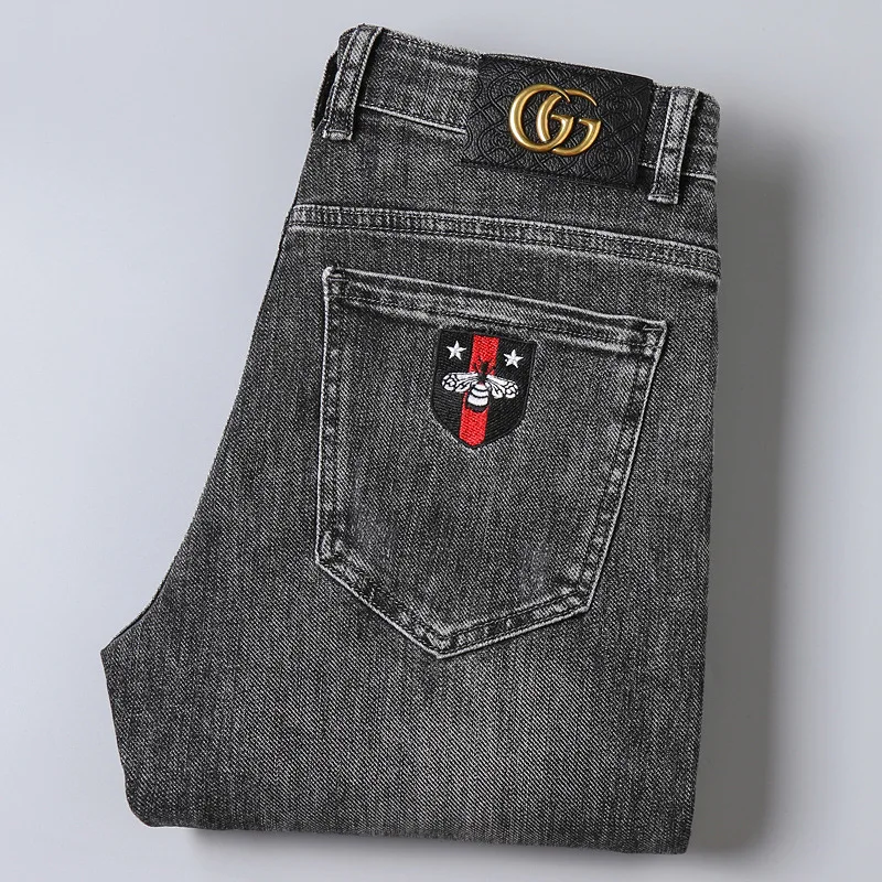 Высококачественные тонкие Молодежные черные мужские джинсы Fallr стрейч с прямой цилиндрической вышивкой