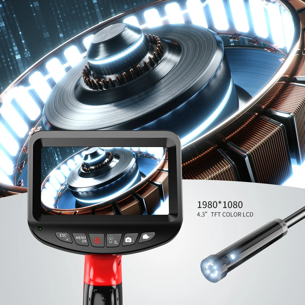  Industrial Endoscope Camera 3.9mm Thin Probe 1080P HD Borescope with 4.3' Screen 32GB TF