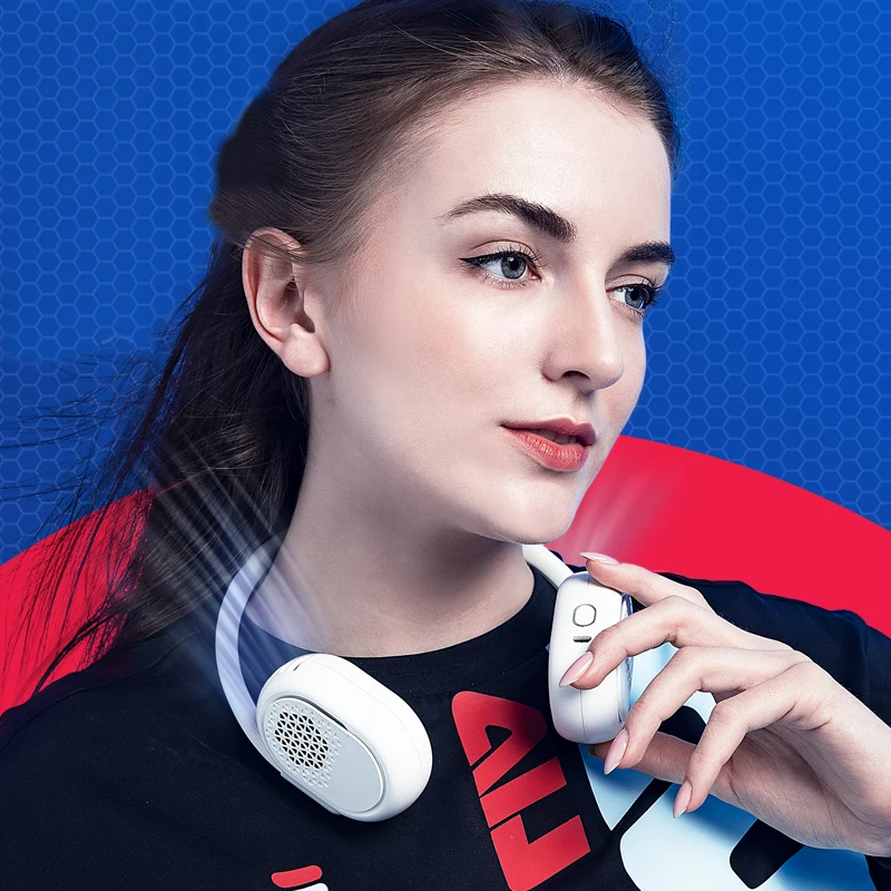 JAMPIM USB Rechargeable Bladeless Hanging  Battery Neck Fan With 3 Wind Speeds Portable Indoor Outdoor Use Cooling Fan