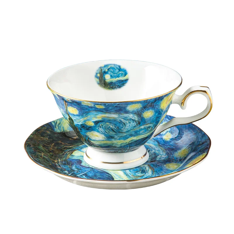 Van gogh starry night new design ceramic bone china cup and saucer