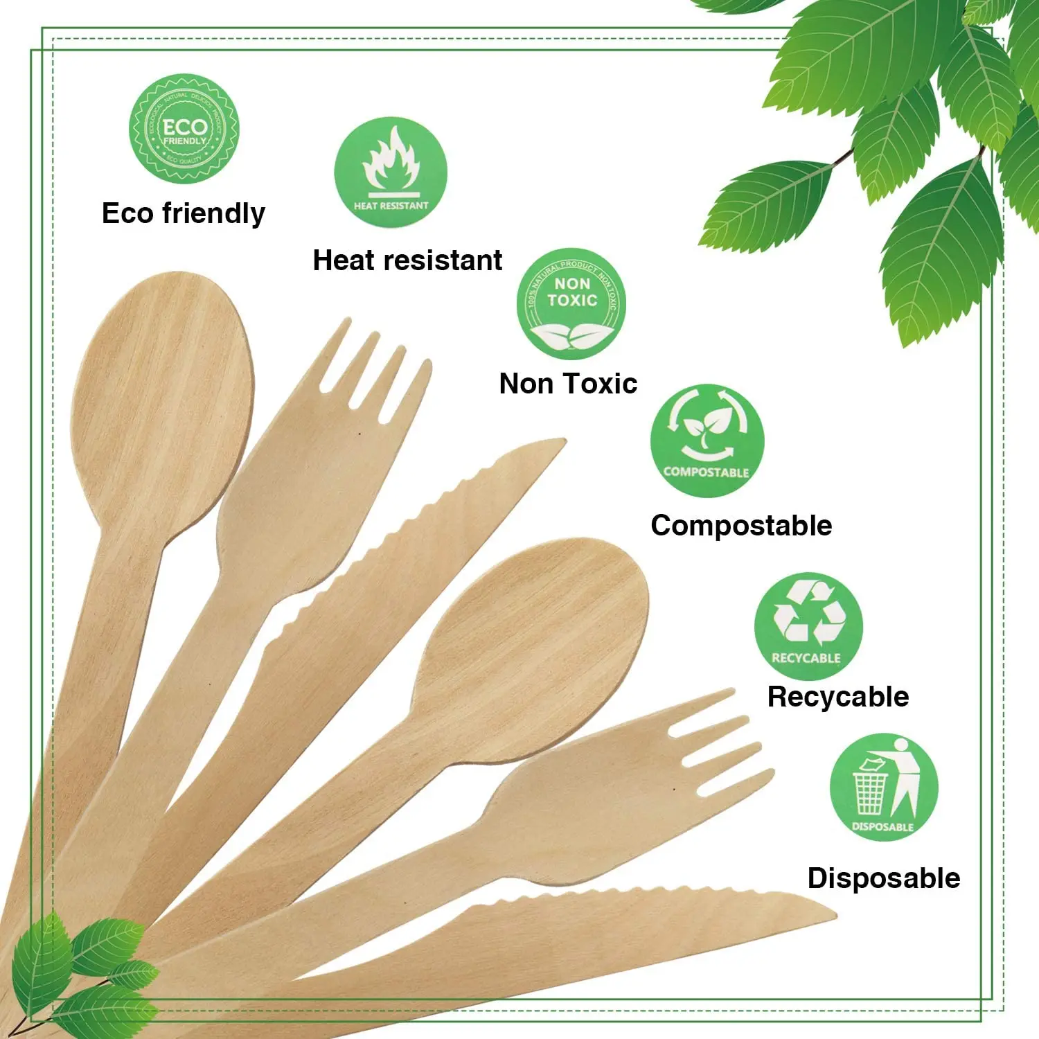 Wholesale Biodegradable Wooden Fork Disposable Birch Wood Utensil Fork Eco-friendly Wooden Cutlery Set Fork