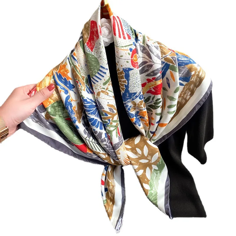 2021 Newest Stock Top Quality Ladies Long Silk Scarf Summer Women Light Weight Oil Painting Designer Inspired Printed Silk Scarf