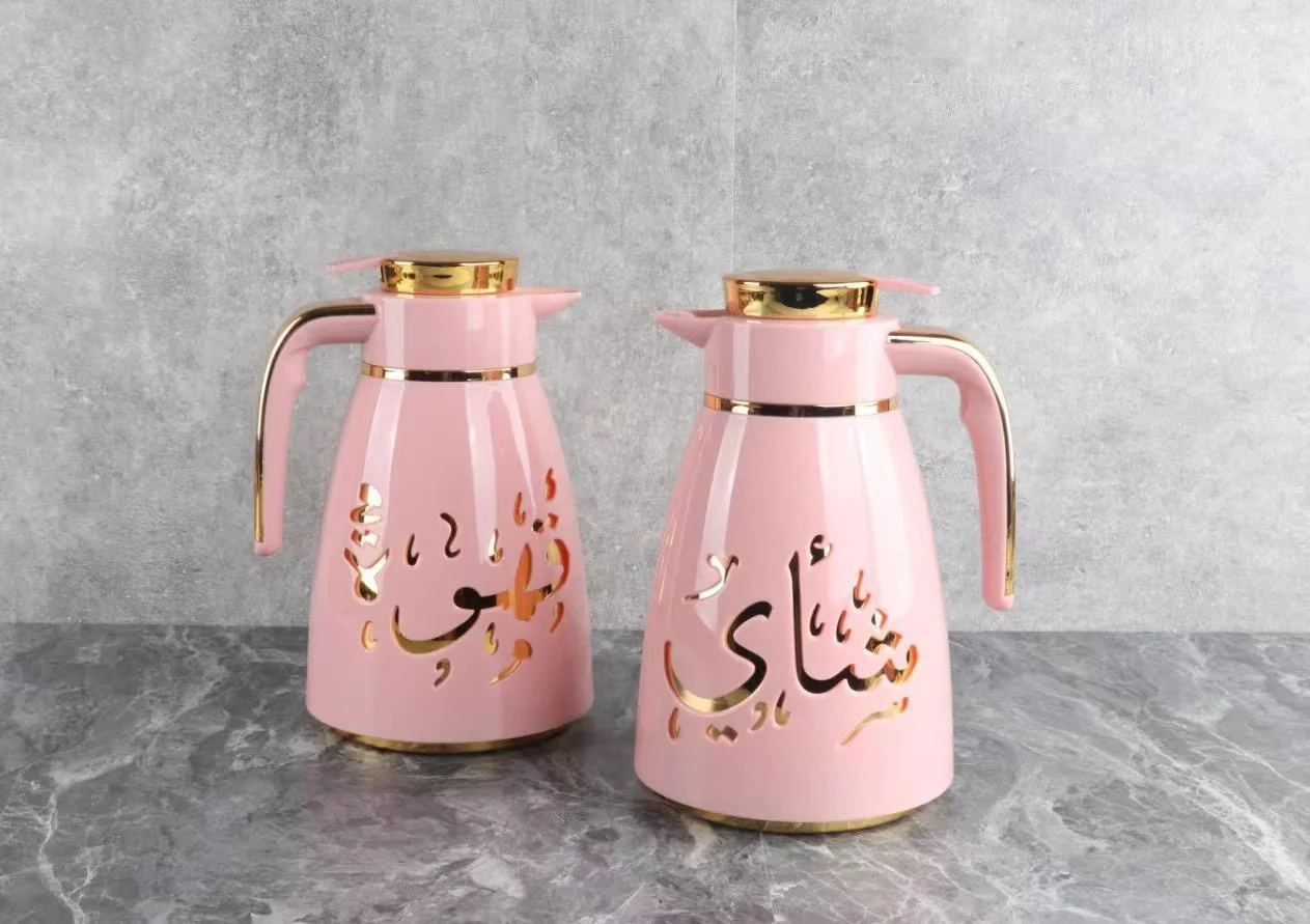 Custom1000ML Arabic style vacuum flask metal body glass Thermos Insulated Water tea pot arabic tea thermos For Ramadan