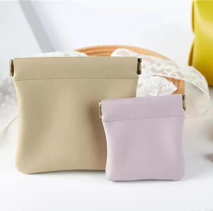 PU Leather Squeeze Coin Pouch Jewelry Necklace Earrings Storage Bag Automatic Closed Headset Case Protective Cover Storage Bag