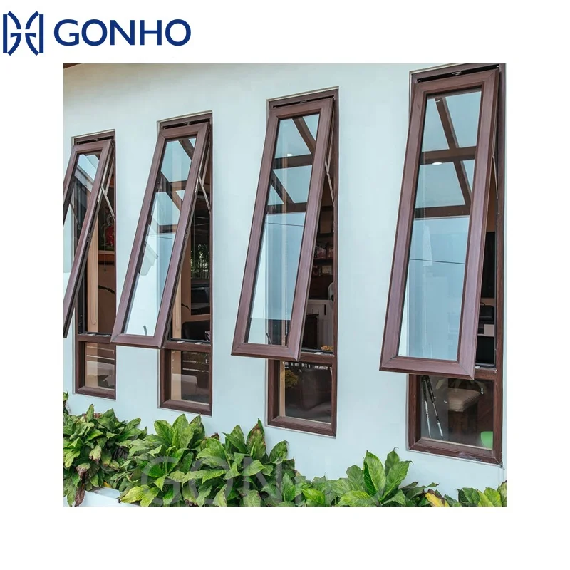 GONHO Aluminum European Design Awning Windows Double Glazing Large Size Double Triple Low E Glasses Swing Window Grill Design