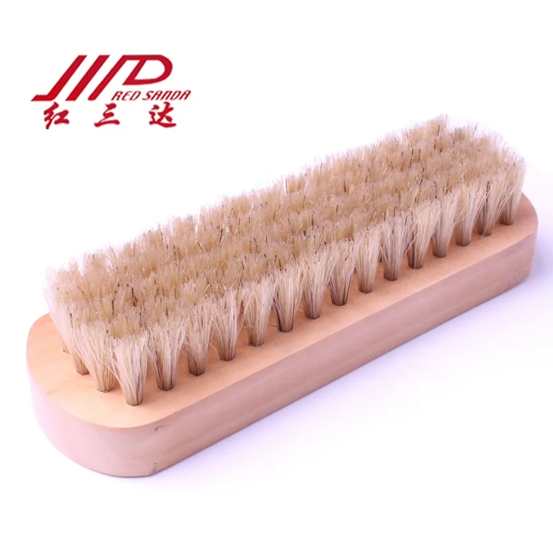 cheap wooden shoe brush with horse hair for boot leather shine and cleaning