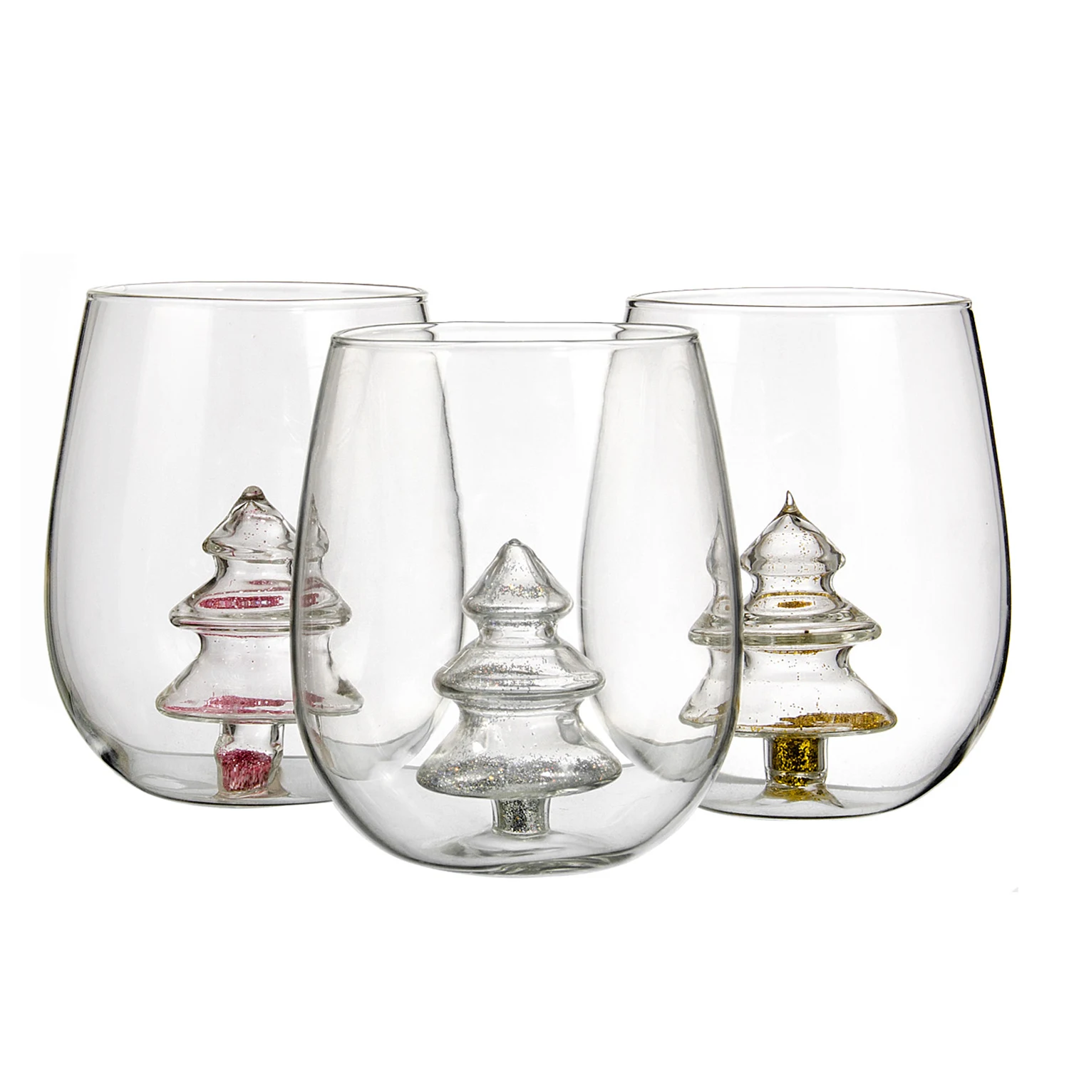 Hot Sale Cheap Recyclable Custom Christmas Trees Decoration drinking glass cup Stemless Wine Glasses