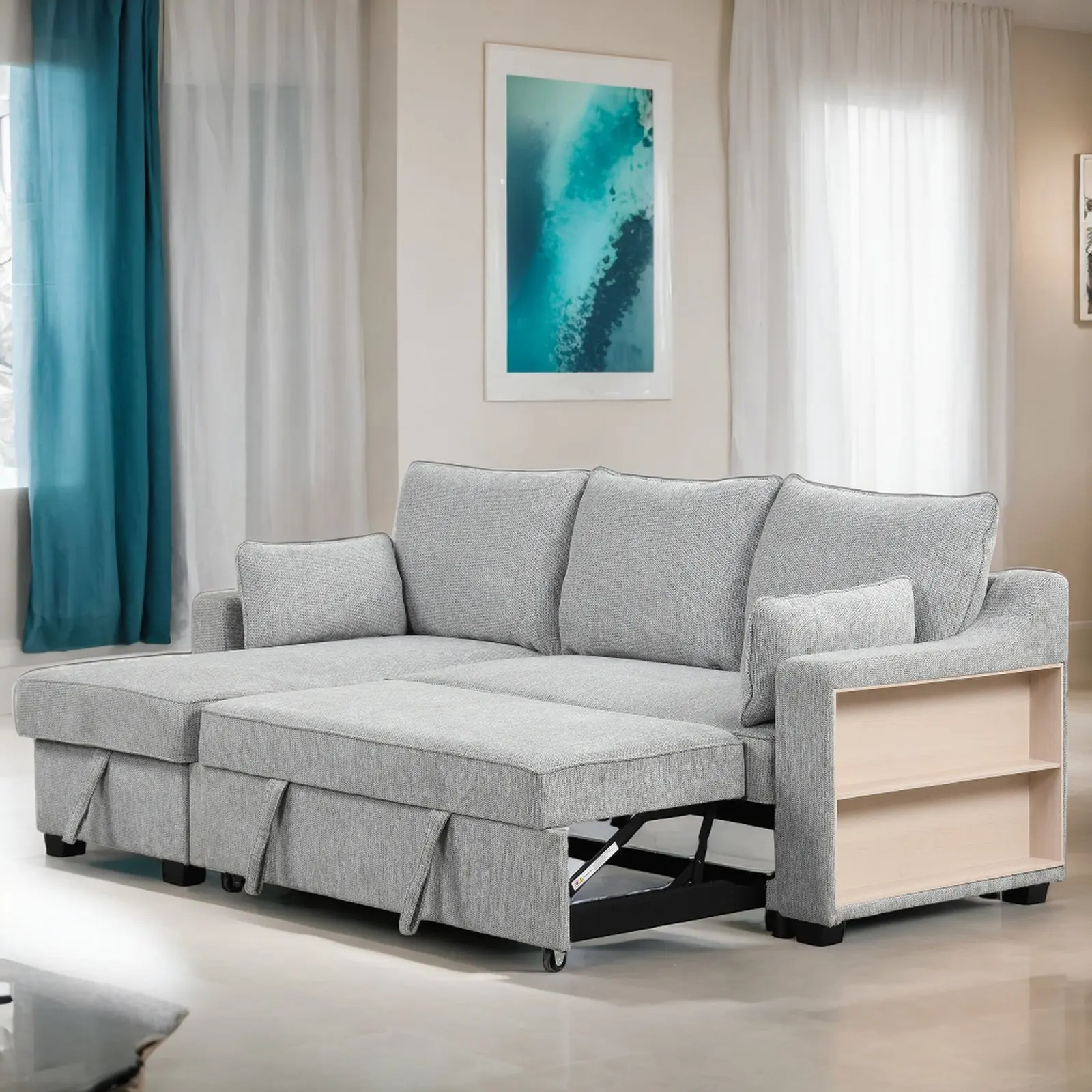 Apartment Furniture Larch Wood Corner Sectional Couch Napa Half Leather Luxury L Shape Modular Large Corner Sofa