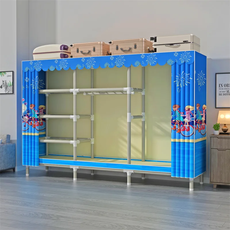 Wholesale and Custom Closet Clothes Organizer Wardrobe Household Movable Coated Steel Wardrobe and Closet with Hanger