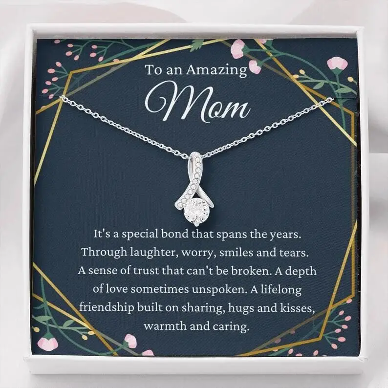 Wholesale Stainless Steel Link Chain Titanium Mothers Day Card Diamond Necklace for Mom Gift with Gift Box