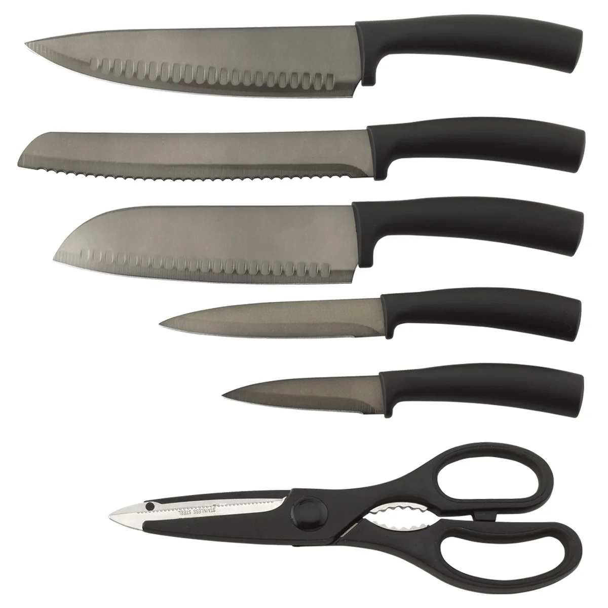 
Professional New Design Black Coating Blade TPR Handle 7 Pieces Kitchen Knife Set with PP Block 