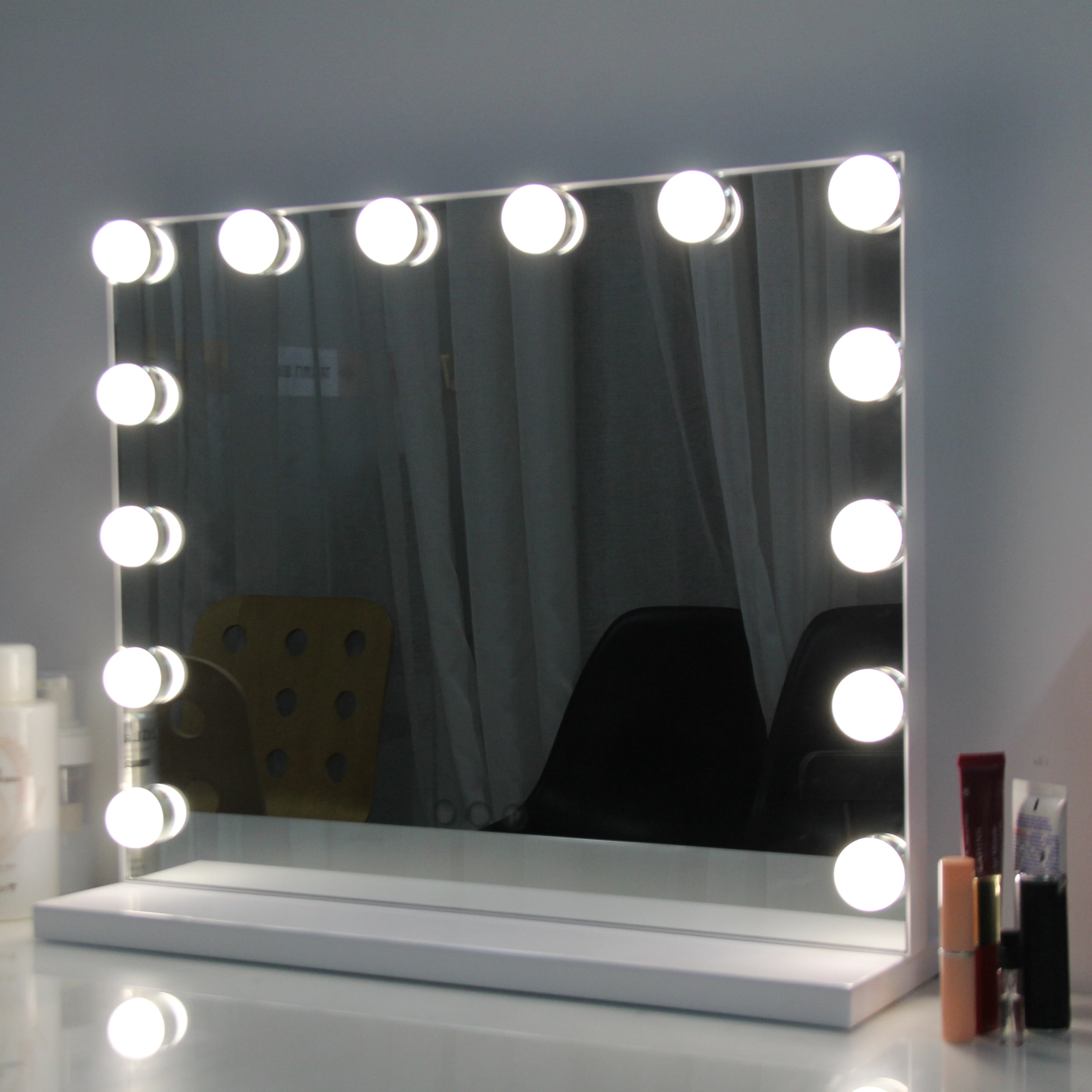 Modern Hpllywood Style Frameless Square Desktop 14 Bulbs Led Light Makeup Vanity Mirror