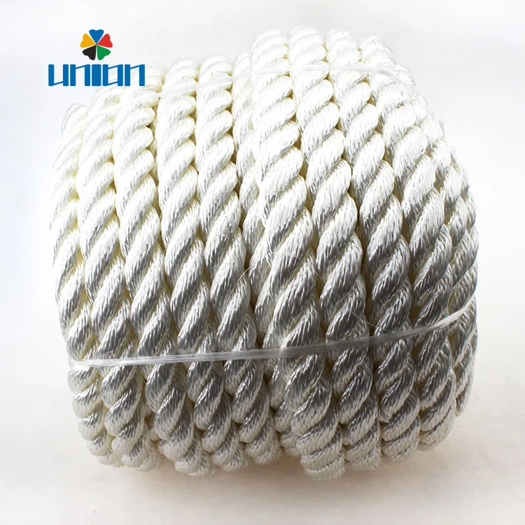 High quality 12mm white 3 strand twisted nylon rope for dock line