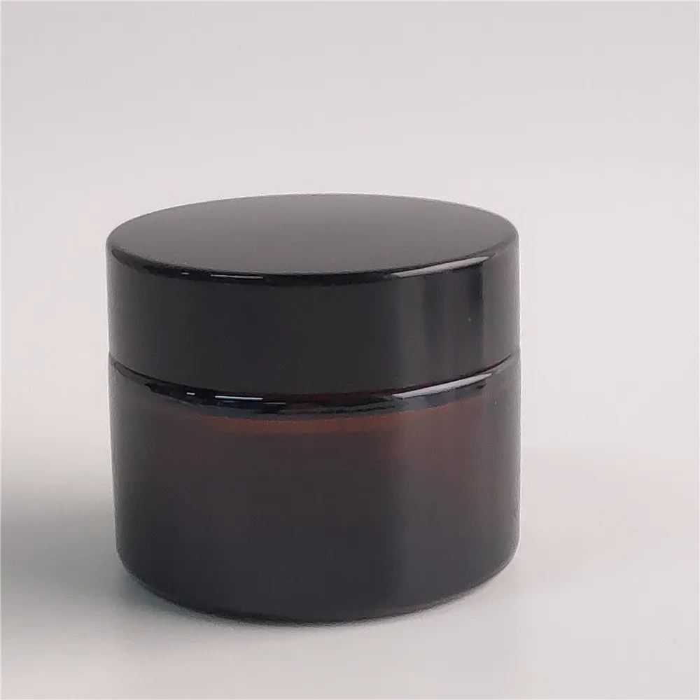 
high quality amber glass jar cream glass jar 50ml with black plastic cap 