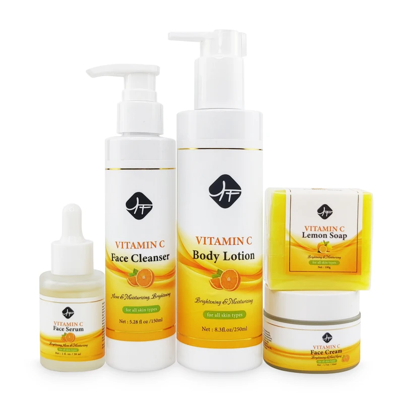 private label face skin care beauty cosmetics new vitamin c skincare set with face serum wash cream body lotion soap