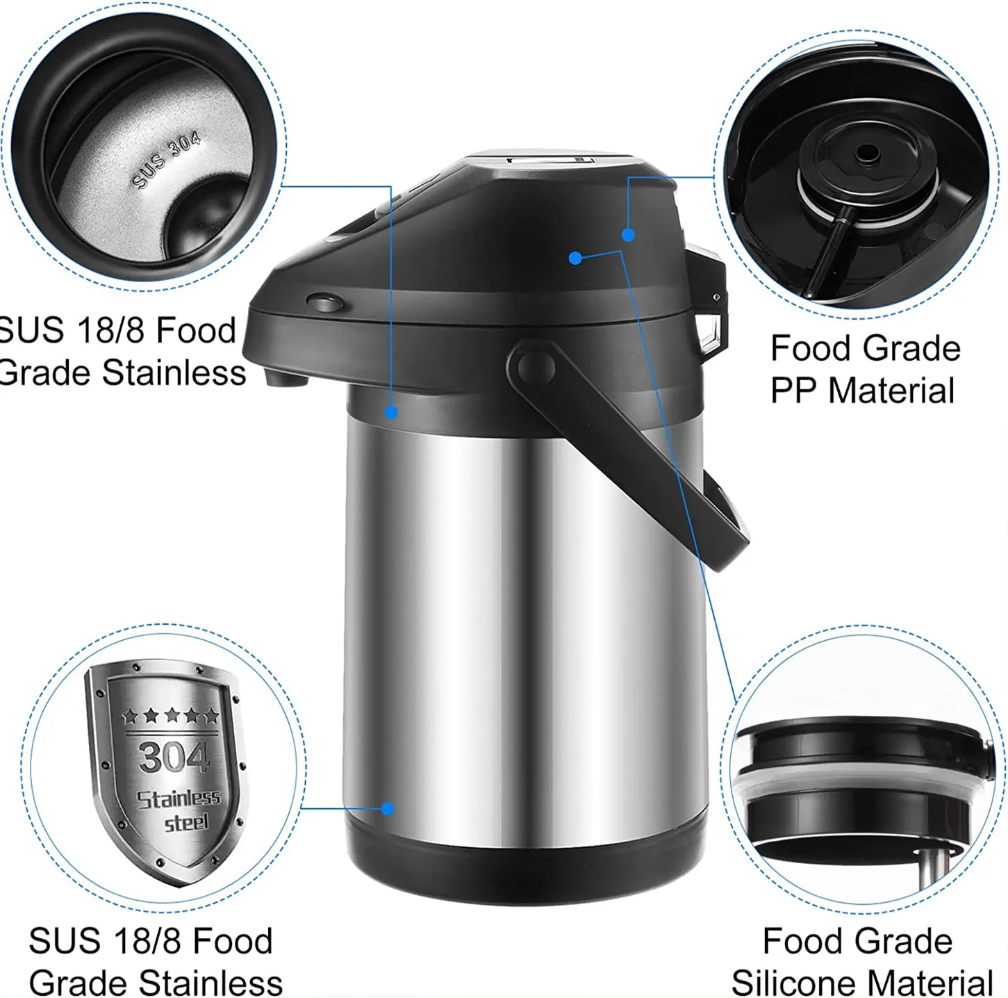 Travel Double Walled Insulated Stainless Steel Vacuum insulated Large Thermos Flask,Coffee Dispenserair Pressure Jug