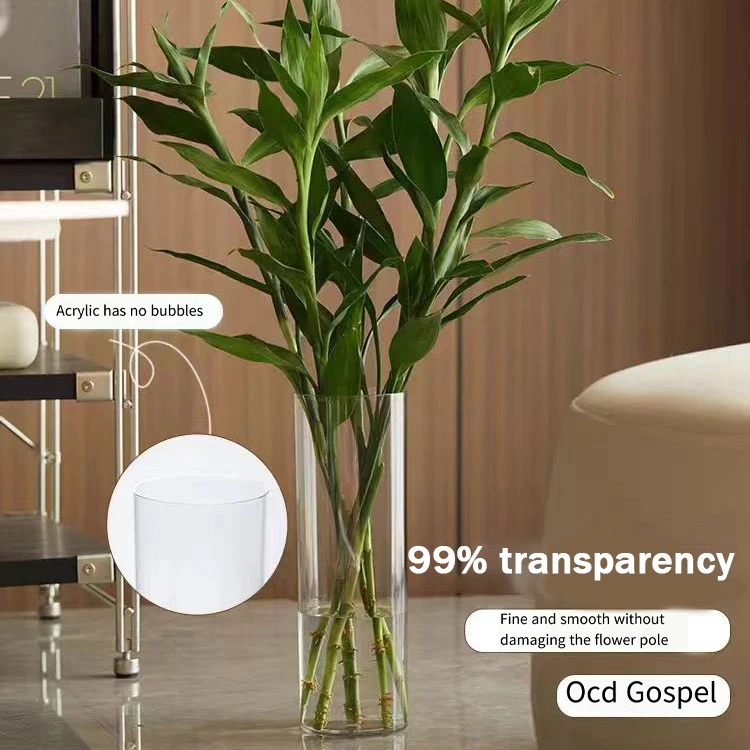 2024 New wholesale flower acrylic large clear vase for wedding living room decoration