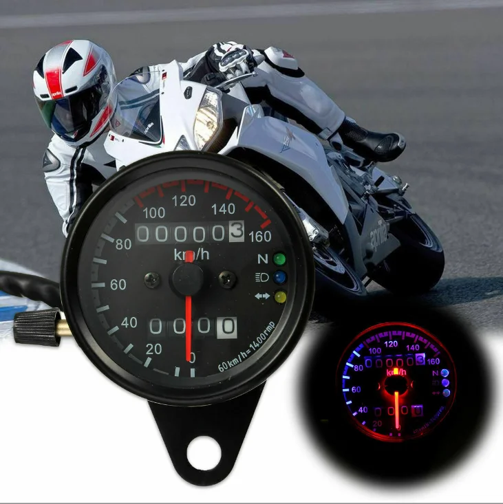 High Precision 160km/h Motorcycle Speed Meter 12V LED Multifunctional Motorbike Dual Odometer Speedometer Gauge Motorcycle Meter