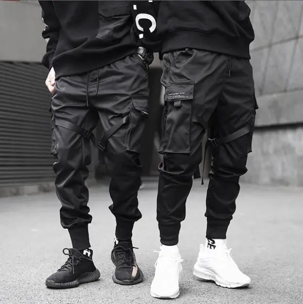 Ribbons Harem Joggers Men Cargo Pants Streetwear 2021 Hip Hop Casual Pockets Cotton Track Pants Male Harajuku Fashion Trousers