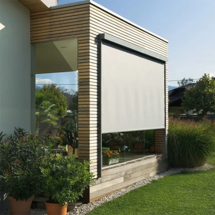 Windproof Window Curtain Electric Control System Outdoor Smart Zip Screen Shades Motorized Patio Roller Blinds