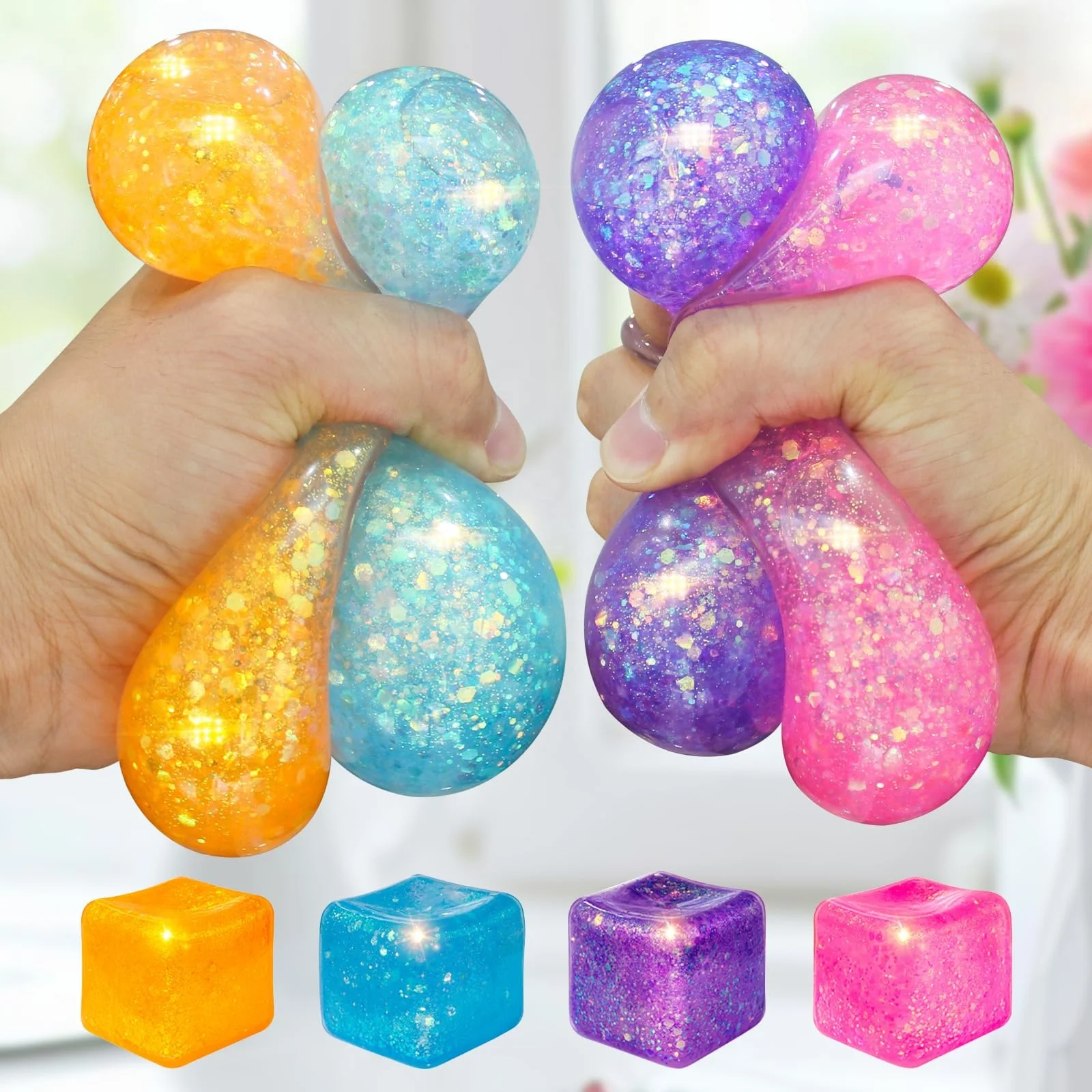 2024 Kids Gadget Glitter Fidget Cube Anti Stress Reducing Squishy Squeez Toy Colorful Sensory Nice Ice Ball for