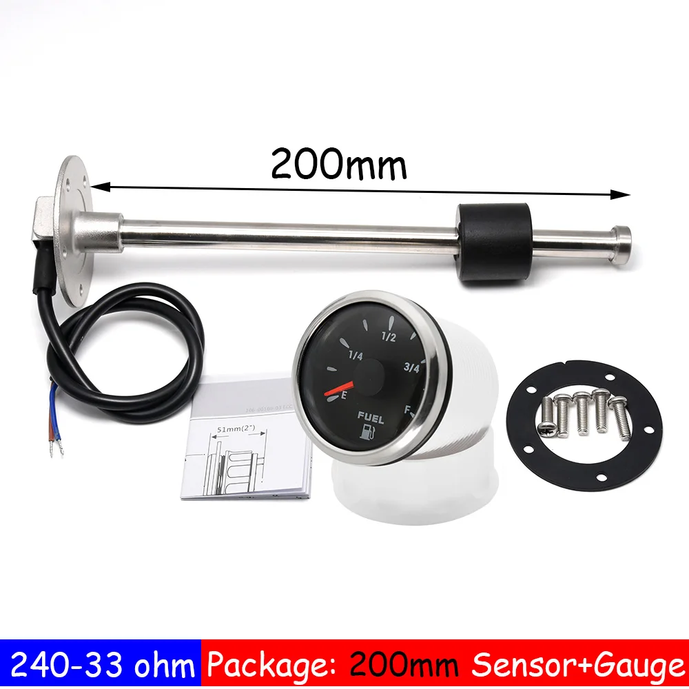 240-33 Fuel Float Sensor with 52mm Fuel Level Gauge 7 Color LED Oil Tank Level Indicator for Marine Boat Car Truck Empty to Ful