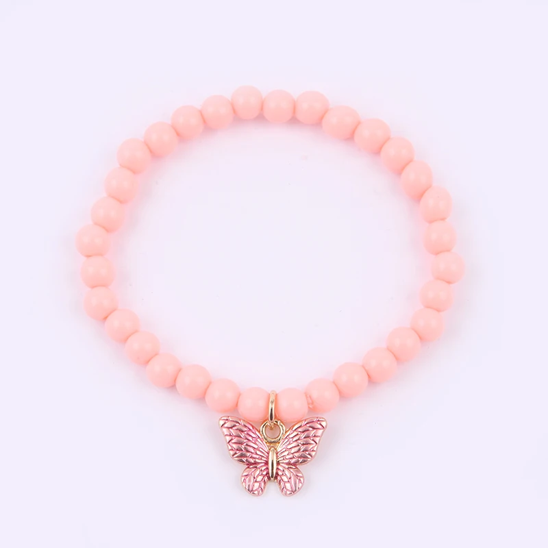 Factory Direct Custom Cute DIY Pink Bead Rose Gold Plated Butterfly Pendant Home Handmade Baby Kids Bracelet