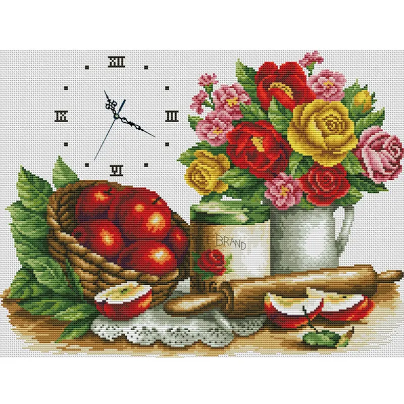 Часы фруктовые корзины растительные крестиком Костюм Живопись Вышивка продукты