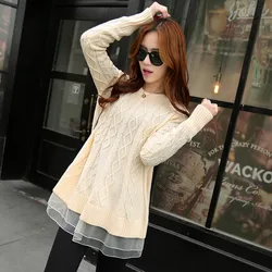 Осень/Зима 2021 Свободный пуловер в европейском и американском стиле однотонный вязаный свитер новая женская одежда с кружевным подолом