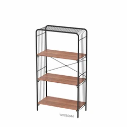 WIREKING 4 Tier Multi-functional Metal Bookshelf Speakers Wood Bookcase Living Room Furniture