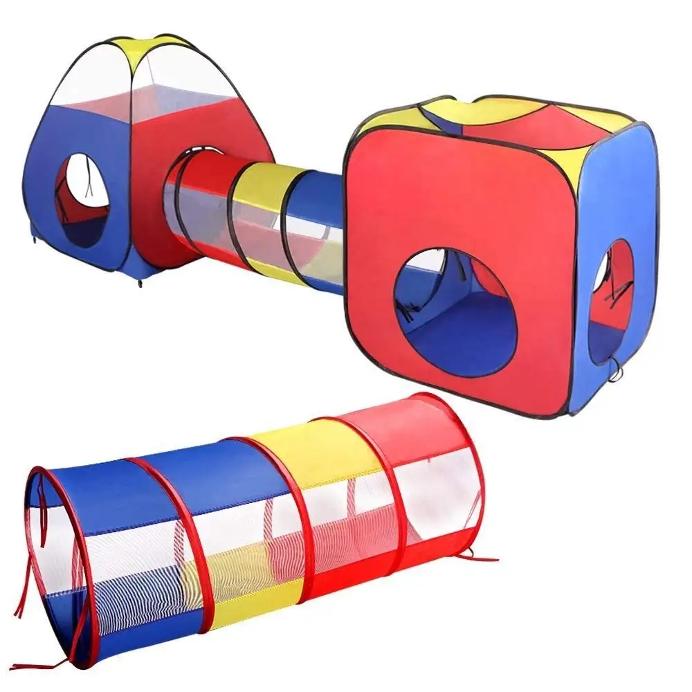 Wholesale Custom Children Play Tent 3 in 1 Pop up Play Tent With Tunnel for Kids Outdoor Soft Play Tunnel House Tent