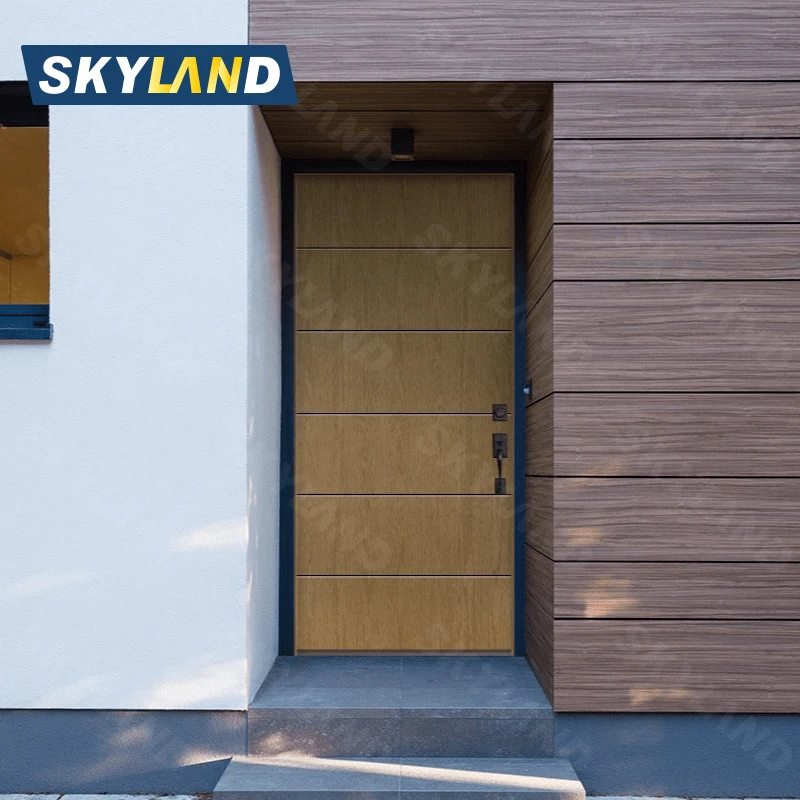 Skyland Modern Exterior Main Gate Door Solid Wood Entry Security with Steel & Stainless Steel for Main Entrance
