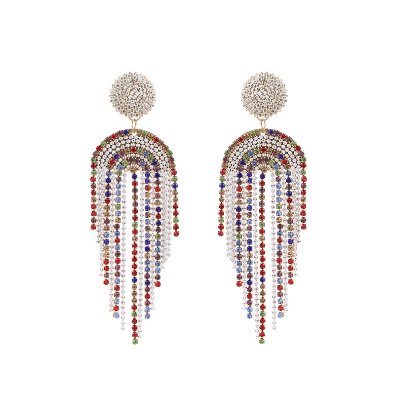 2023 Elegant Long Tassel Rhinestone Dangle Earrings Beads Crystal Handmade Statement Earring For Women Jewelry Party