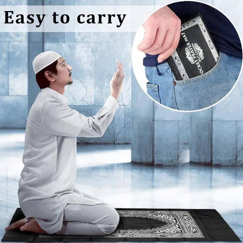 2024 Polyester Muslim Prayer Rug with bag Travel Portable Islam Ramadan Kareem Foldable Prayer Mat with Pouch EID Mubarak Gifts