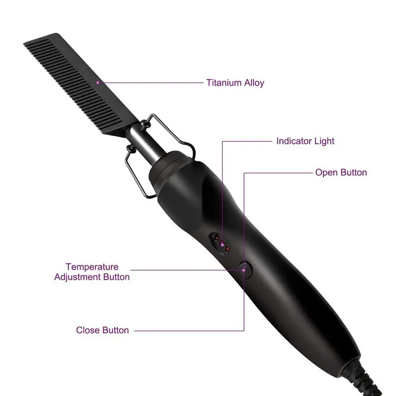 Hot Comb Hair Straightener Brush Ceramic Curling Press Comb Flat Iron Curlers Designed Hair Hot Comb