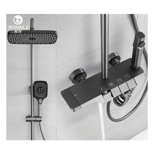 Wall Mounted Piano Keypads Water Temperature Thermostatic shower sets+bathroom and shower faucets+bathroom shower set