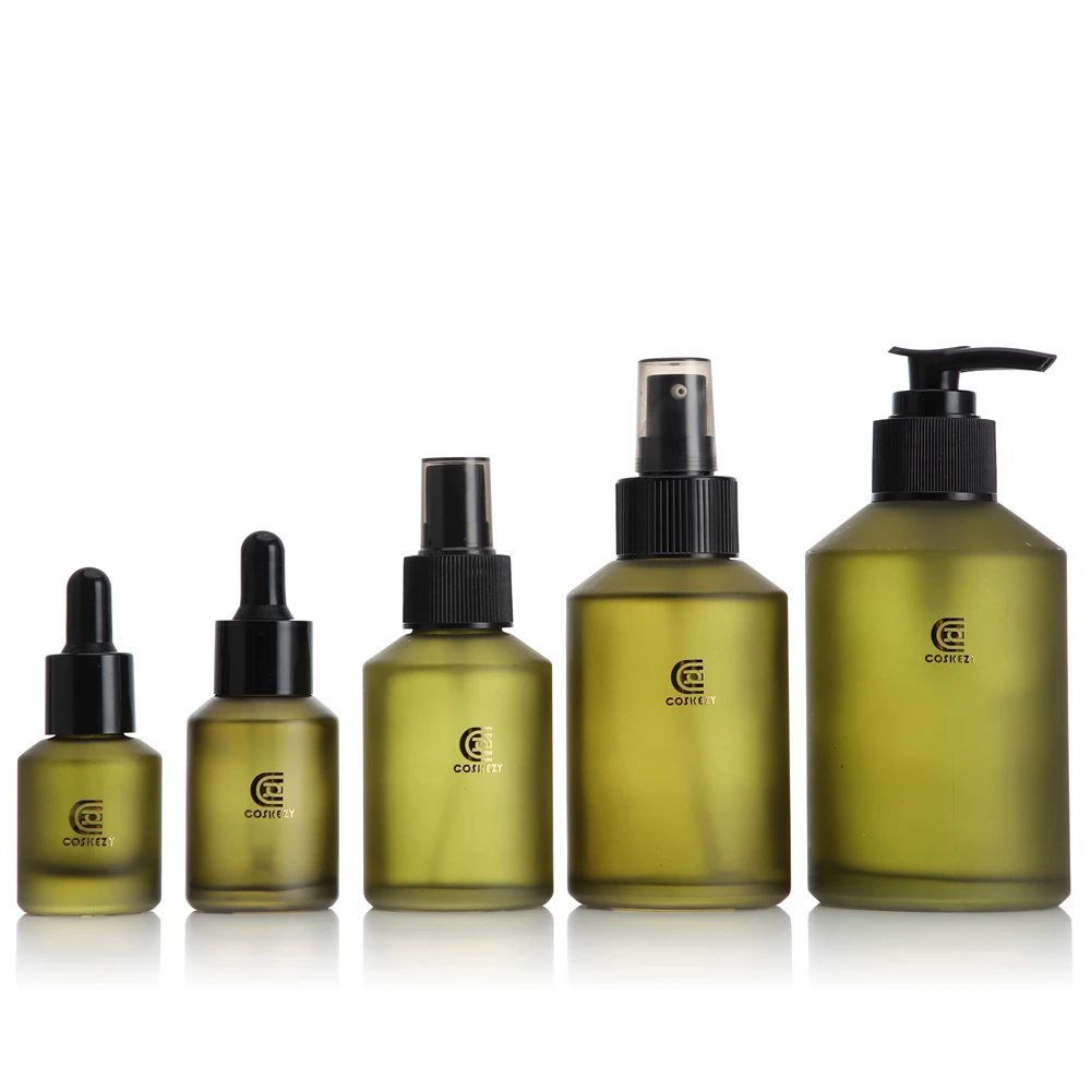 15ml (0.5 oz) 30ml (1 oz) 60ml (2 oz) Green Glass Bottles Skin Cosmetic Oil Sealable Dropper Industrial Serum Screen Printing