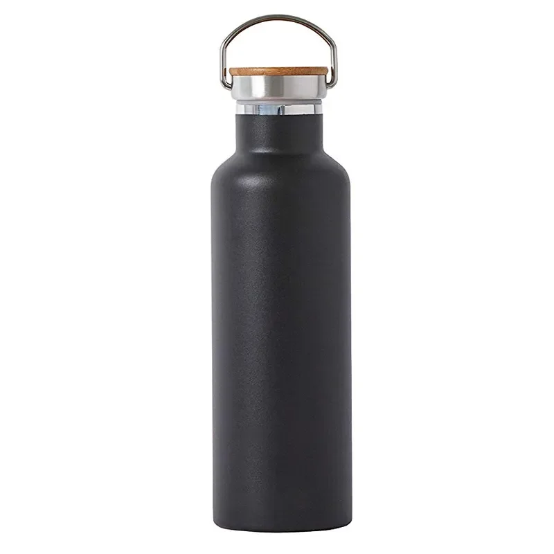 Free Sample Double Wall Stainless Steel Vacuum Hydro Sports Flask Outdoor Insulated Wide Mouth Water Bottle With Bamboo Lid