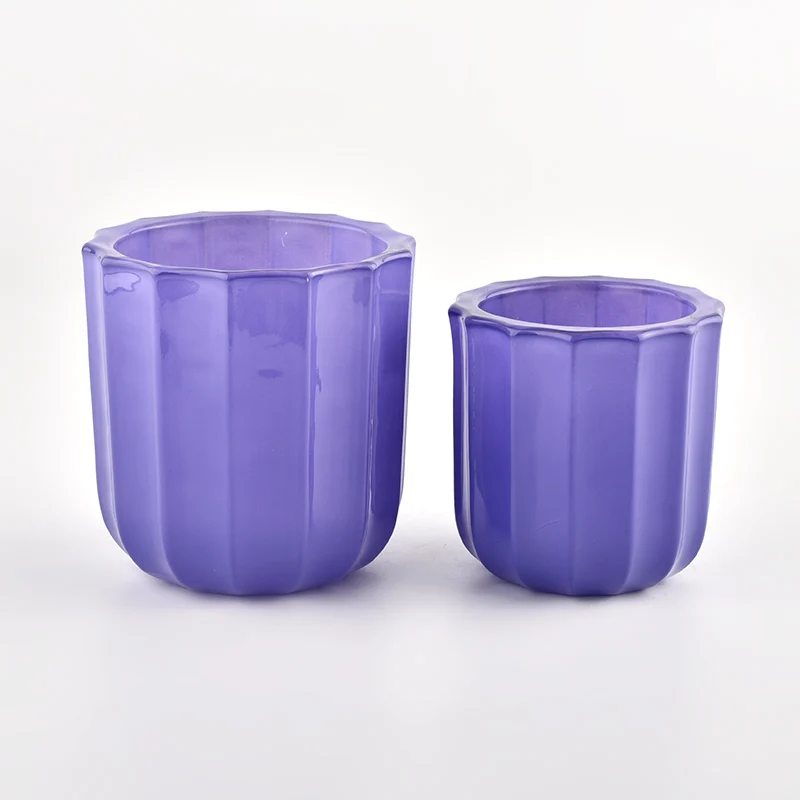 purple glass jar candle vessel stripe candle holder for home decor