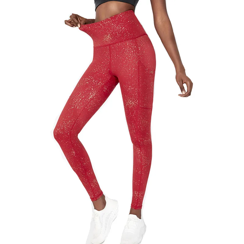 Oem Wholesale Sports Wears Custom Fitness Apparel Push Up High Waist Workout Red Yoga Pant With Pockets Leggings For Women