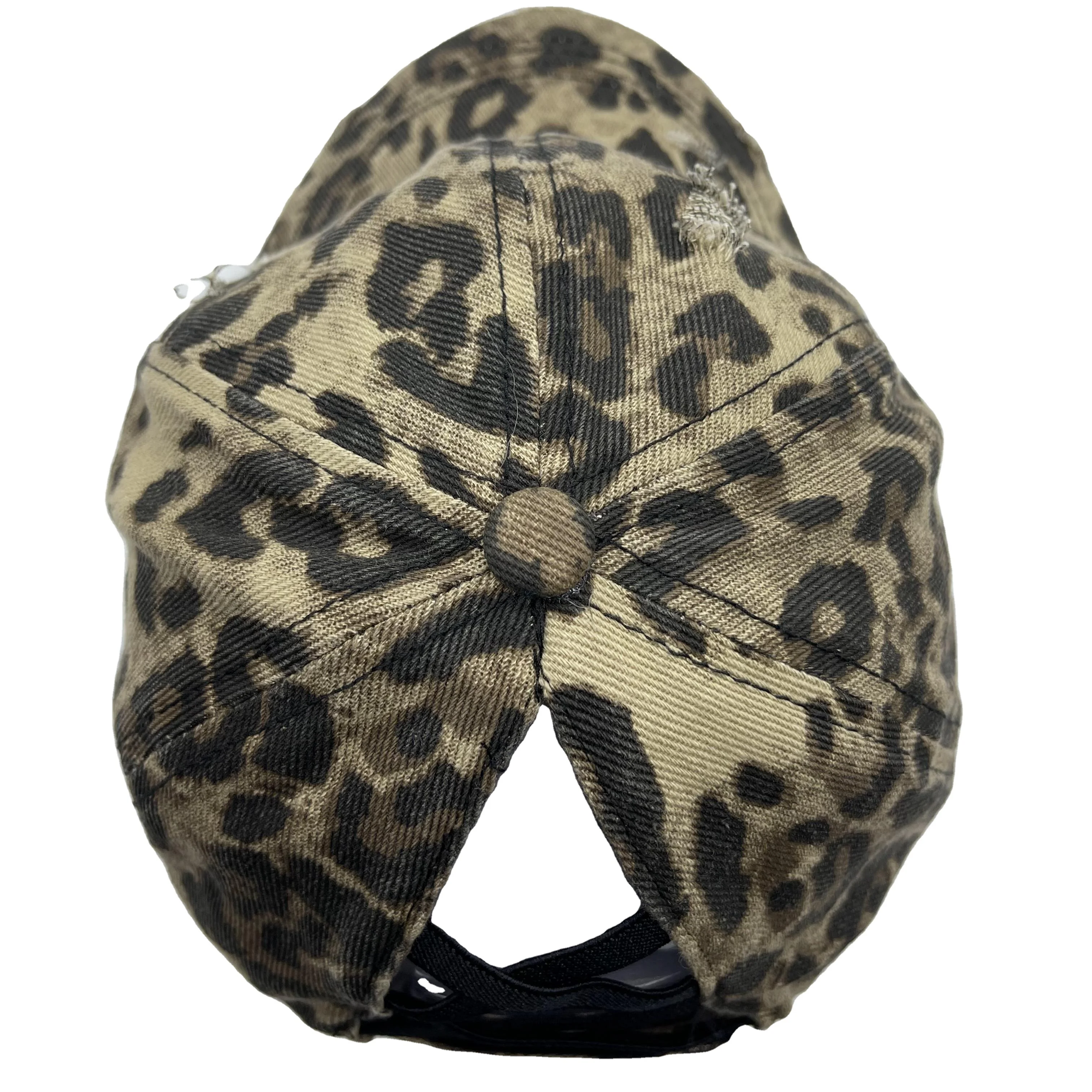 KENSHELLEY 2021 Hot Sale Fashion Baseball Caps 100% Cotton Leopard Printing Ponytail Cap Adjustable Elastic Cross Sun Hat Caps