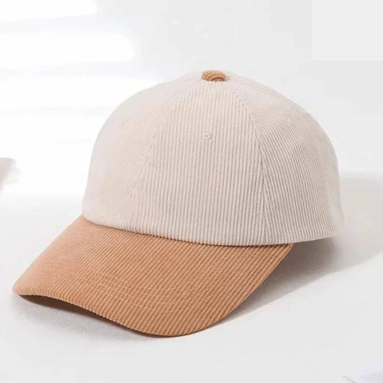 Custom Logo Two Tone Unstructured 6 Panel Corduroy Hat Embroidery Dad Baseball Hat Caps