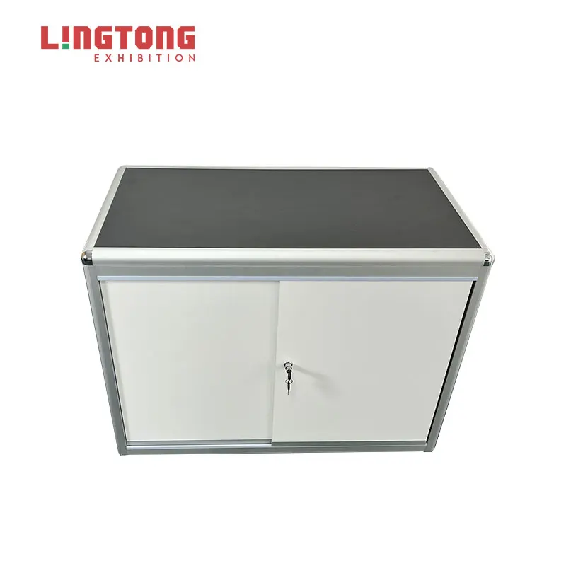 Easy-install Aluminum Frames Exhibition Reception Desk Folding Lockable Counter For Venue