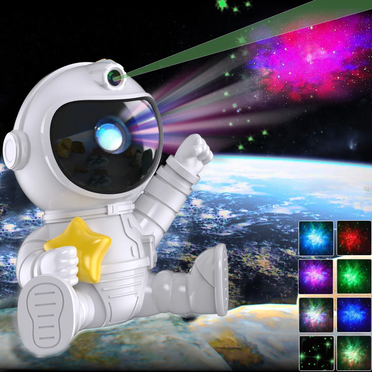 Hot Modern 3D Astronaut LED Night Light Indoor Smart Home Projector with USB Power Remote Control DIY Features White Shade