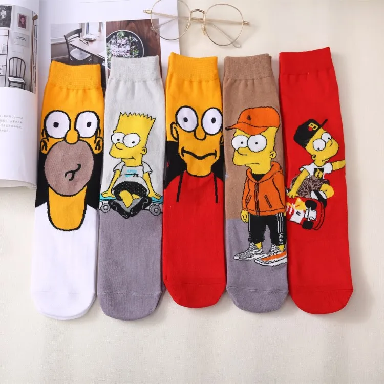 Fashion Cheap Personality Anime characters Cartoon Simpson Middle tube Crew Unisex Floor socks Cotton sports socks
