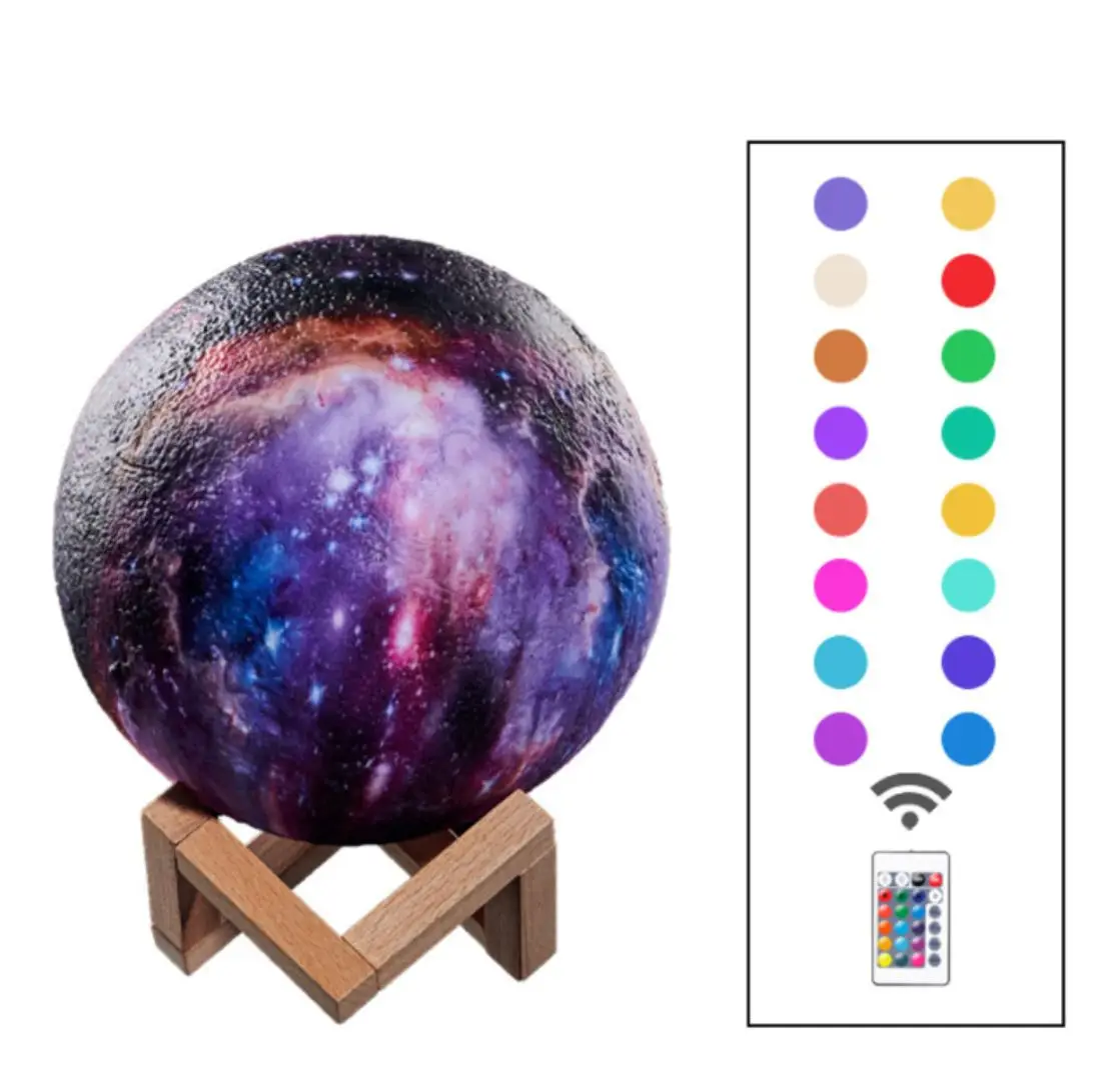Remote Control 16 Colored Led Night Lights Bedroom Decoration Usb Rechargeable 3d Printing Moon Lamp